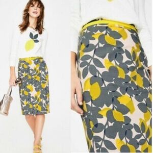 Boden Bright Pencil Skirt Lemon Grey Black Size 8